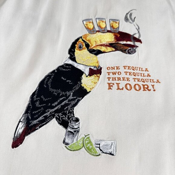 Luau Hawaiian Silk Button Up Shirt Mens Casual Tequila Floor Short Sleeve Top - Picture 13 of 16